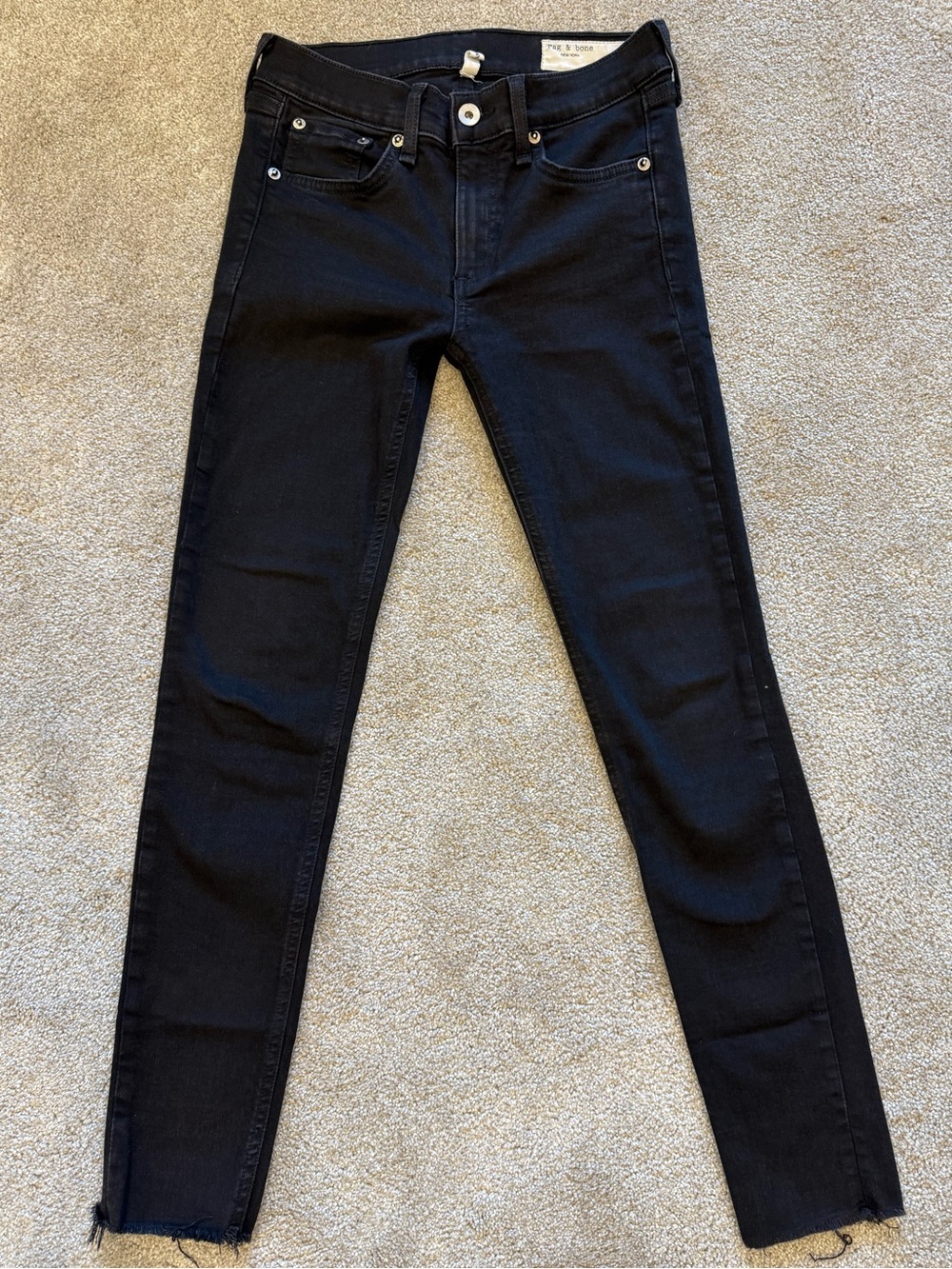 Rag & Bone Black Skinny Jeans Size 25 Ankle Raw Hem Stretch Denim